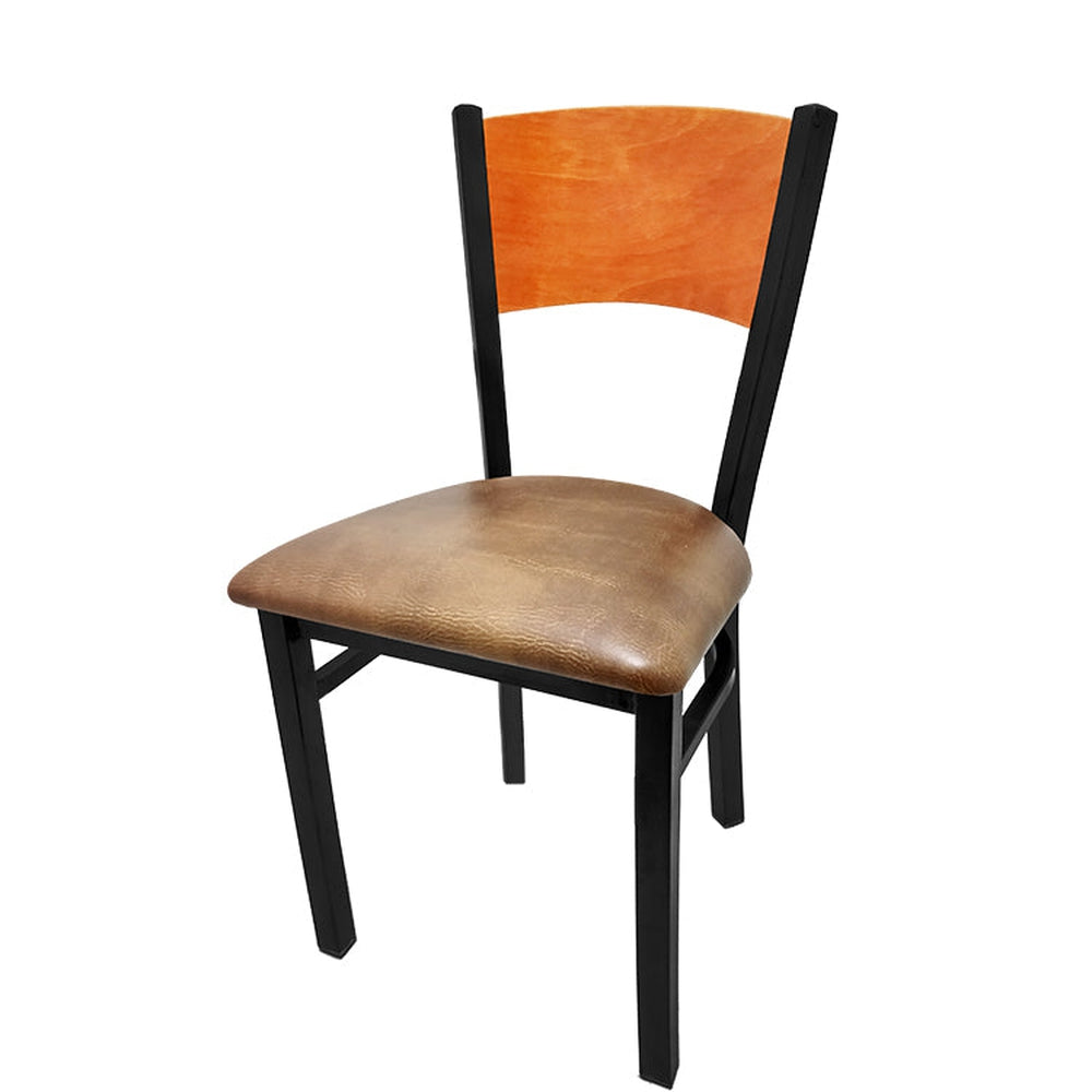 plain wood back chair with black frame