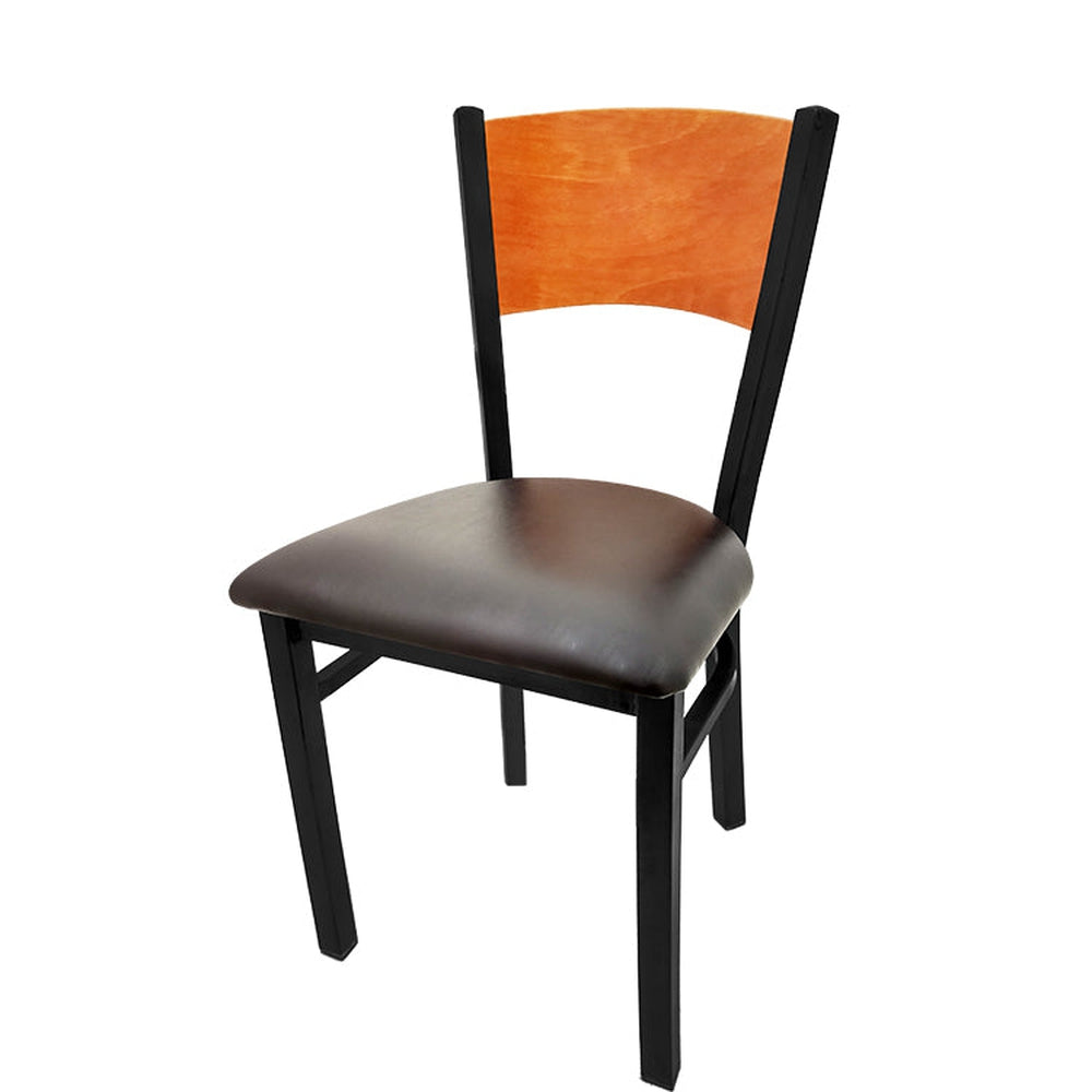 plain wood back chair with black frame