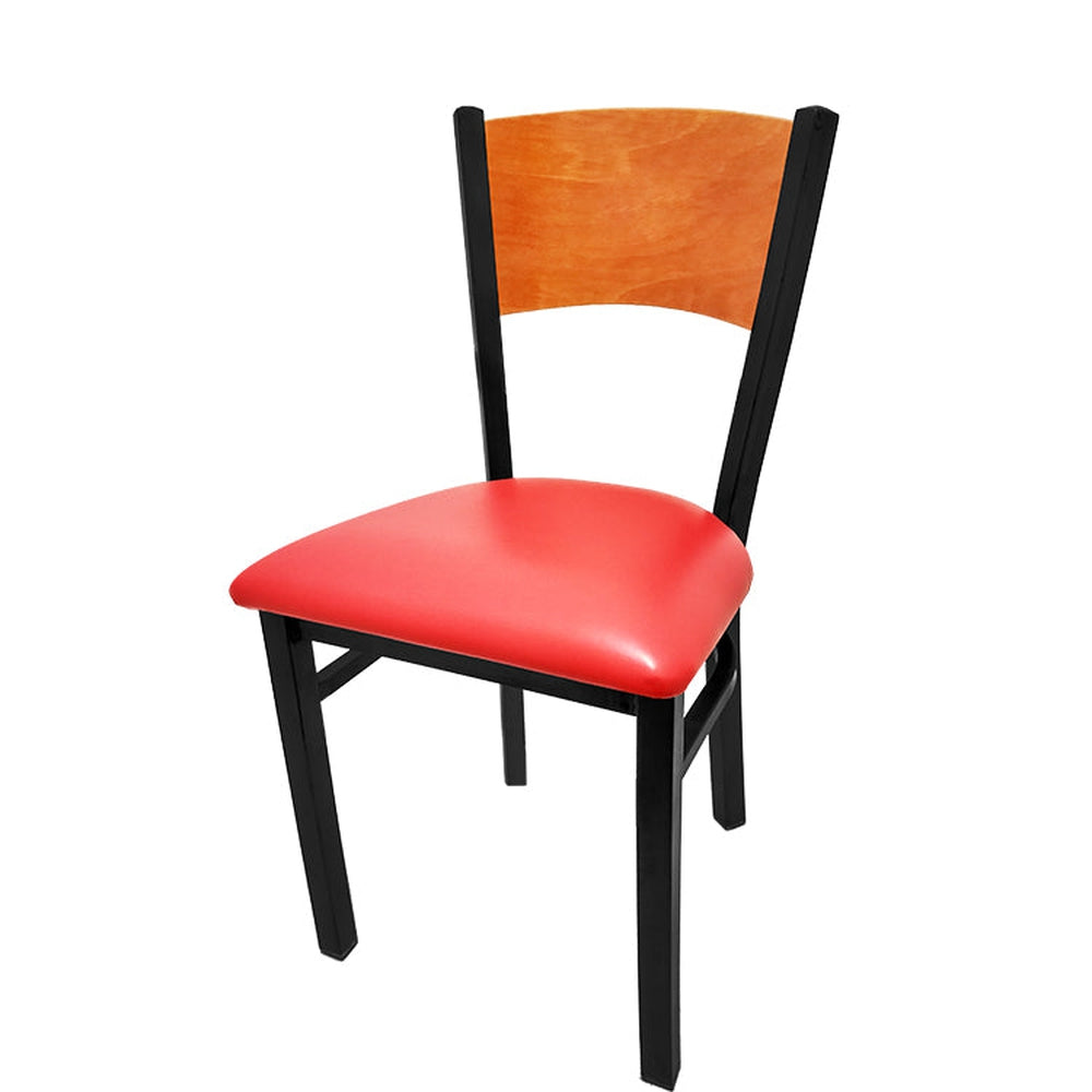 plain wood back chair with black frame