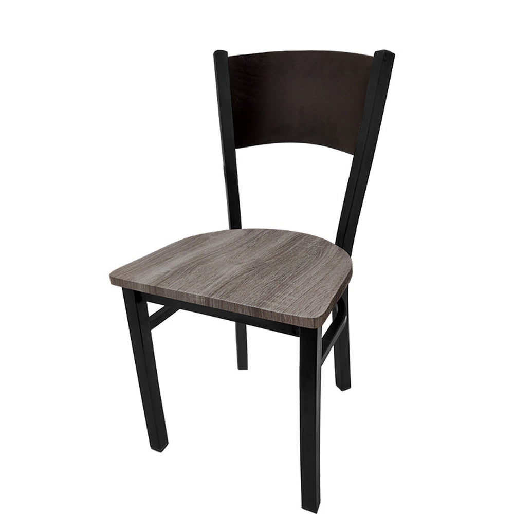 plain wood back chair with black frame