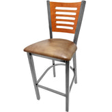 5 line wood back barstool with clear coat frame