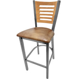 5 line wood back barstool with clear coat frame