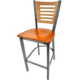 5 line wood back barstool with clear coat frame