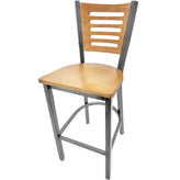 5 line wood back barstool with clear coat frame