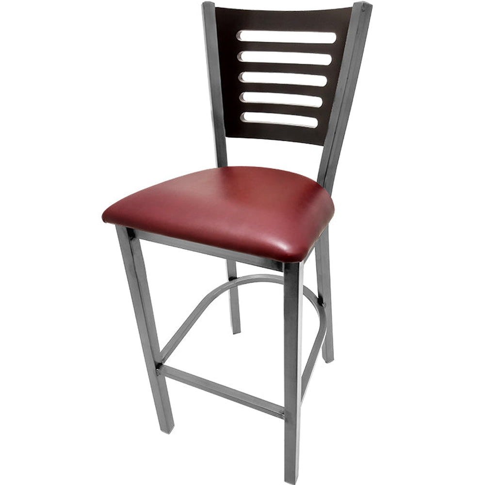 5 line wood back barstool with clear coat frame