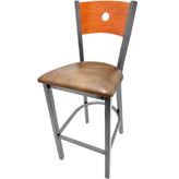 bullseye wood back barstool with clear coat frame