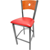 bullseye wood back barstool with clear coat frame