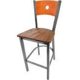 bullseye wood back barstool with clear coat frame