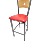 bullseye wood back barstool with clear coat frame