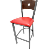 bullseye wood back barstool with clear coat frame