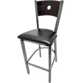 bullseye wood back barstool with clear coat frame