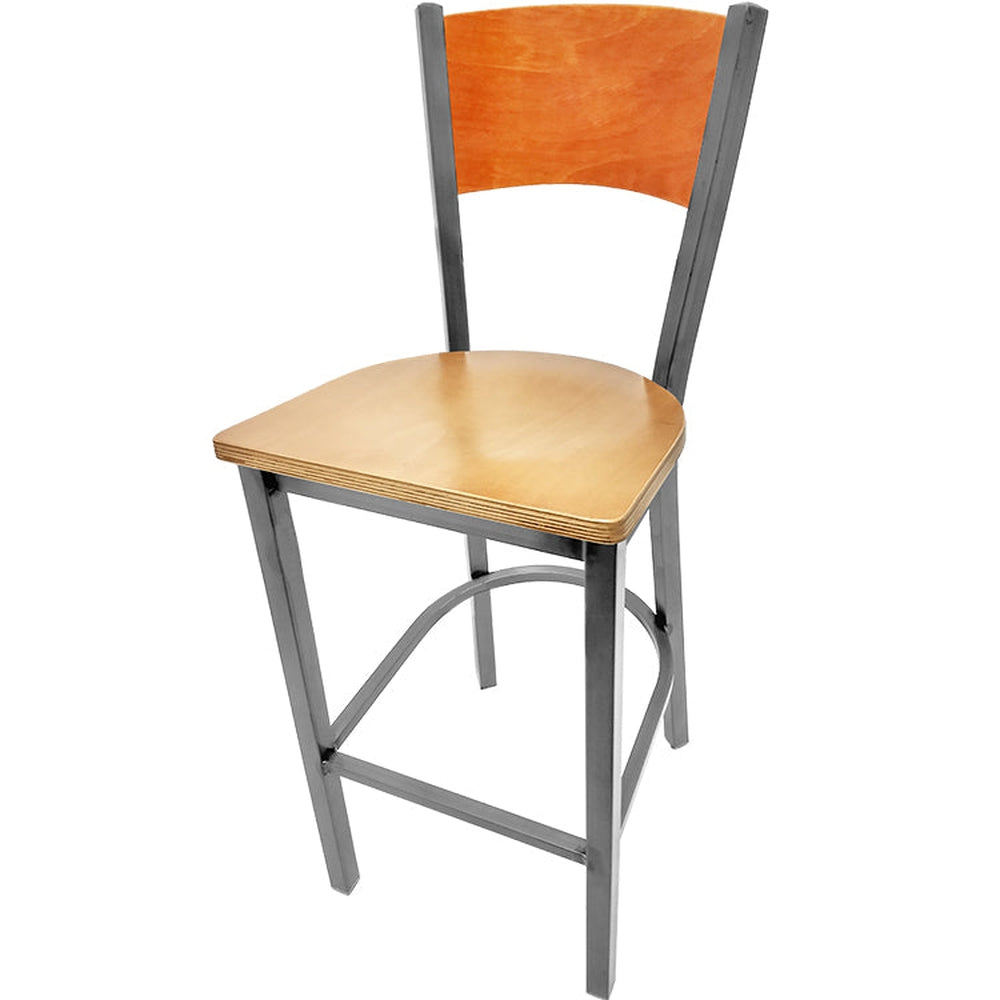 plain wood back barstool with clear coat frame