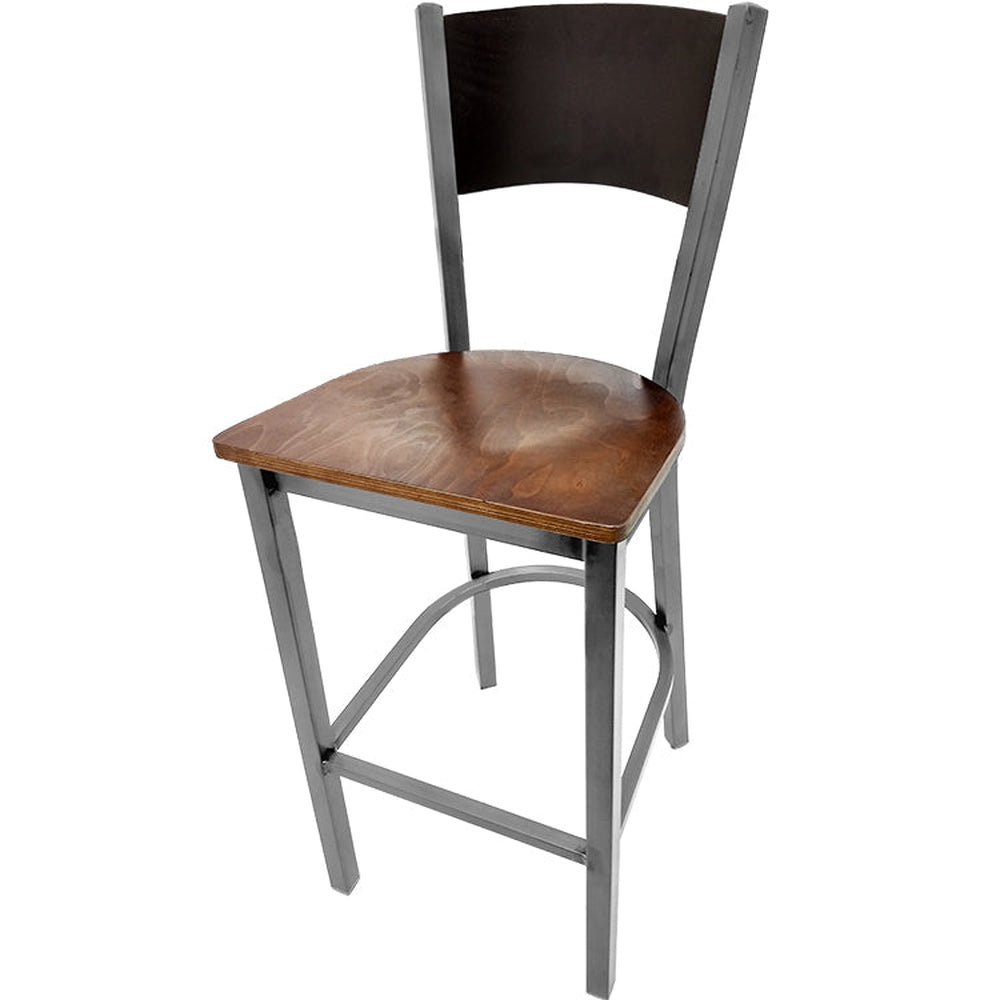 plain wood back barstool with clear coat frame