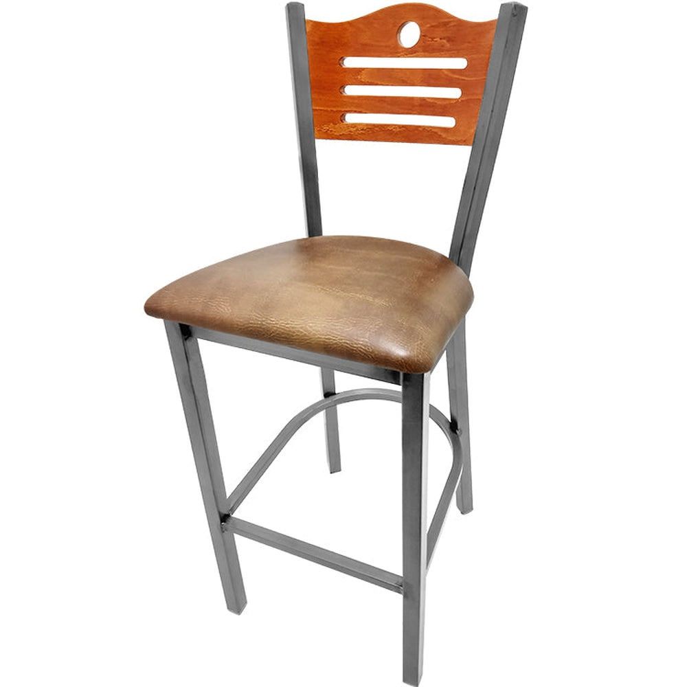 shoreline wood back barstool with clear coat frame