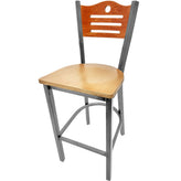 shoreline wood back barstool with clear coat frame