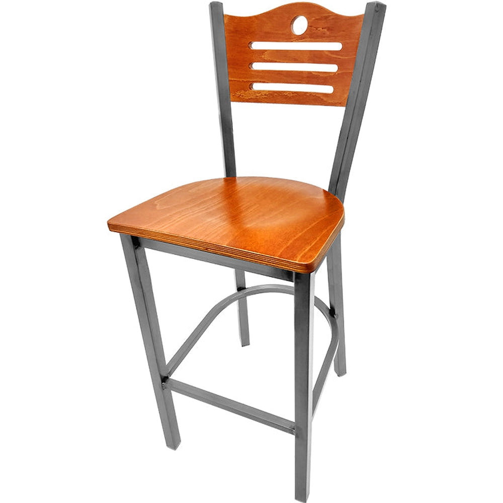 shoreline wood back barstool with clear coat frame