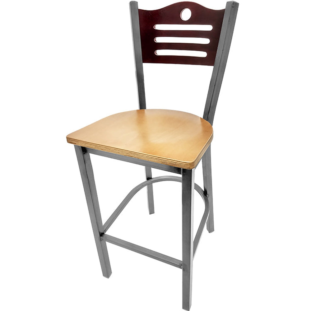 shoreline wood back barstool with clear coat frame