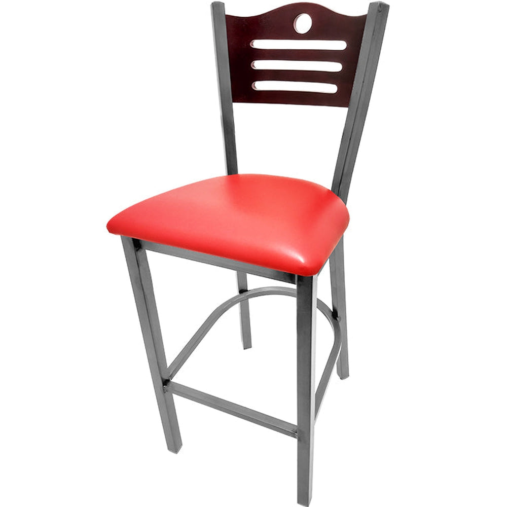 shoreline wood back barstool with clear coat frame