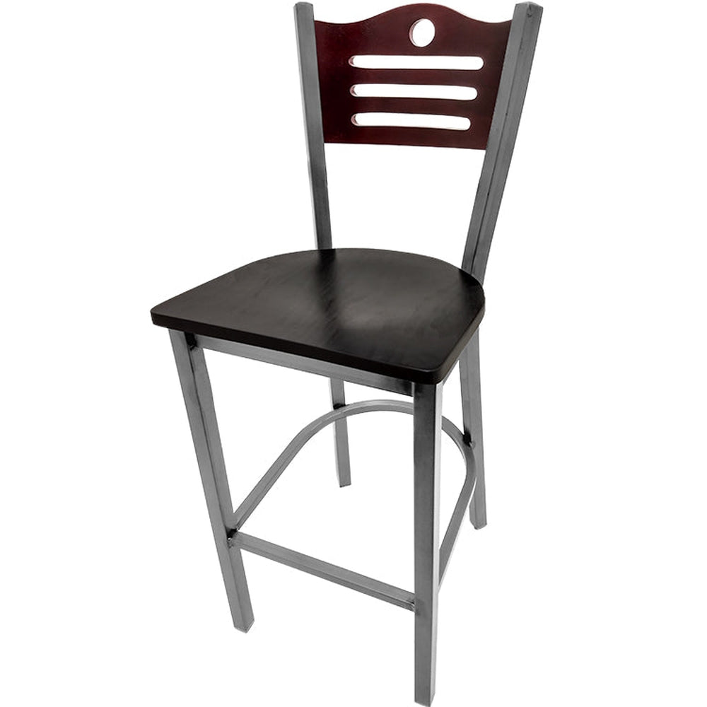 shoreline wood back barstool with clear coat frame