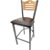 shoreline wood back barstool with clear coat frame