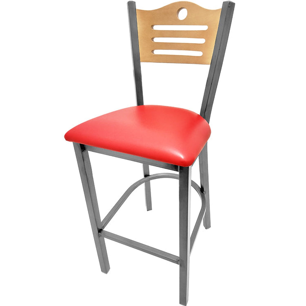 shoreline wood back barstool with clear coat frame