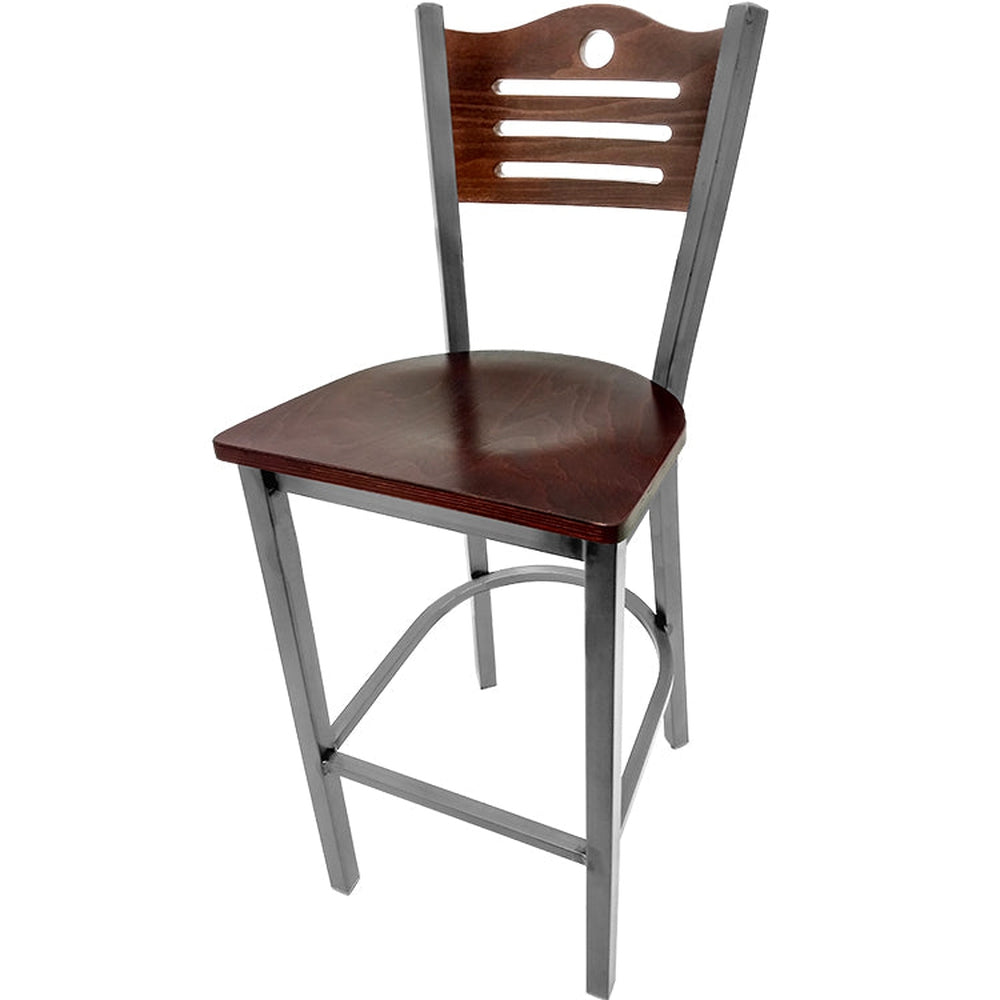 shoreline wood back barstool with clear coat frame