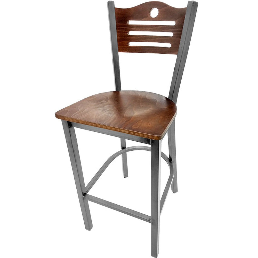 shoreline wood back barstool with clear coat frame