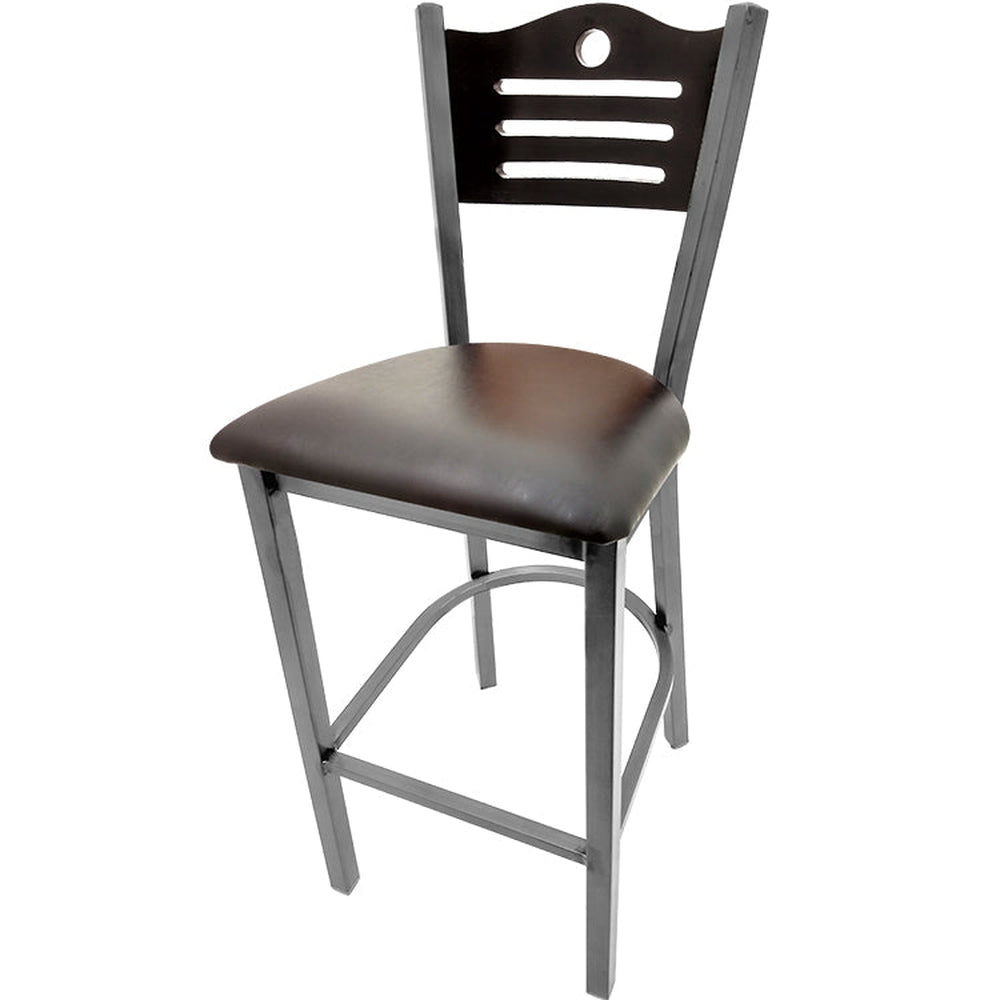 shoreline wood back barstool with clear coat frame