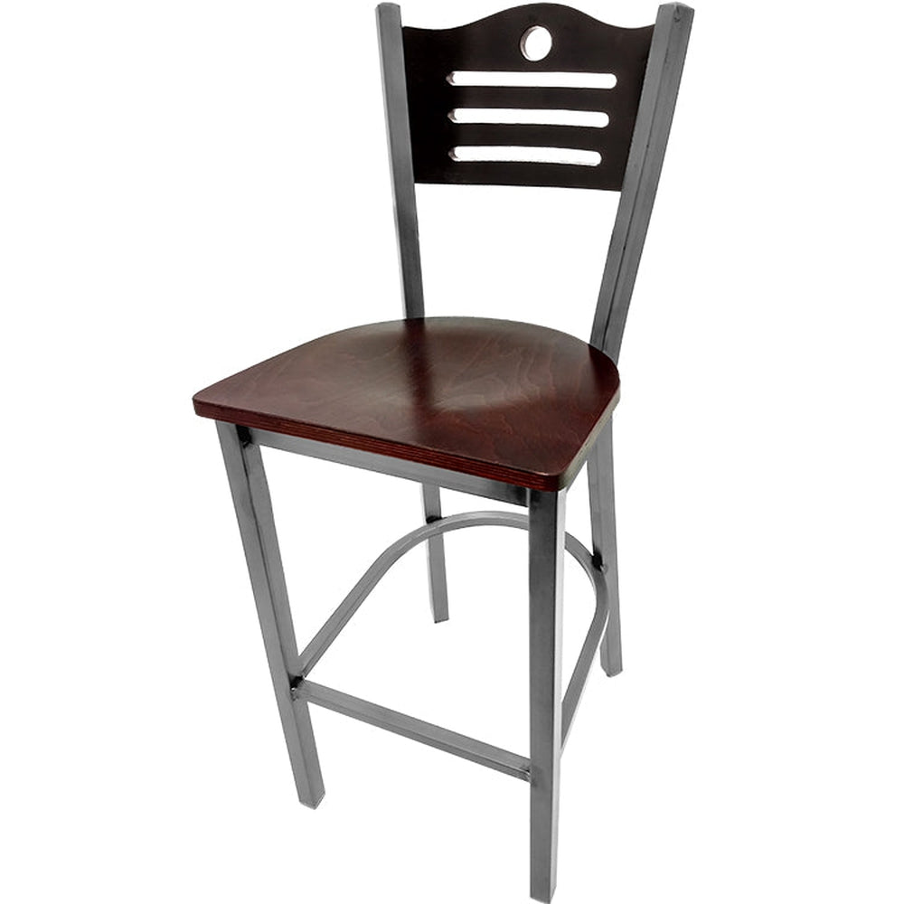 shoreline wood back barstool with clear coat frame