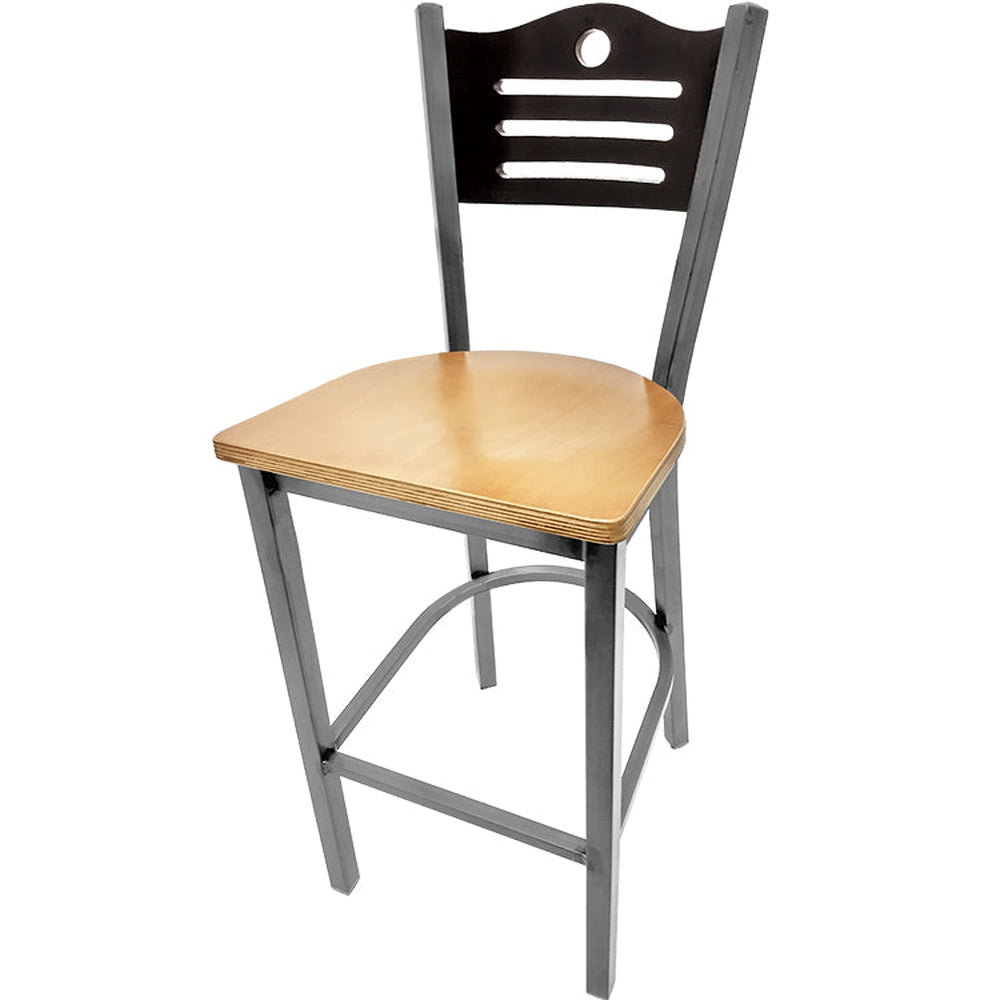 shoreline wood back barstool with clear coat frame