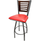 5 line wood back barstool with clear coat swivel frame