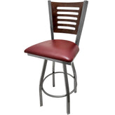 5 line wood back barstool with clear coat swivel frame