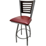 5 line wood back barstool with clear coat swivel frame