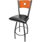 bullseye wood back barstool with clear coat swivel frame