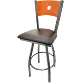 bullseye wood back barstool with clear coat swivel frame