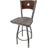 bullseye wood back barstool with clear coat swivel frame