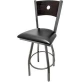 bullseye wood back barstool with clear coat swivel frame