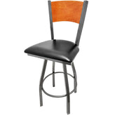 plain wood back barstool with clear coat swivel frame