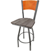 plain wood back barstool with clear coat swivel frame