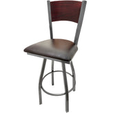 plain wood back barstool with clear coat swivel frame