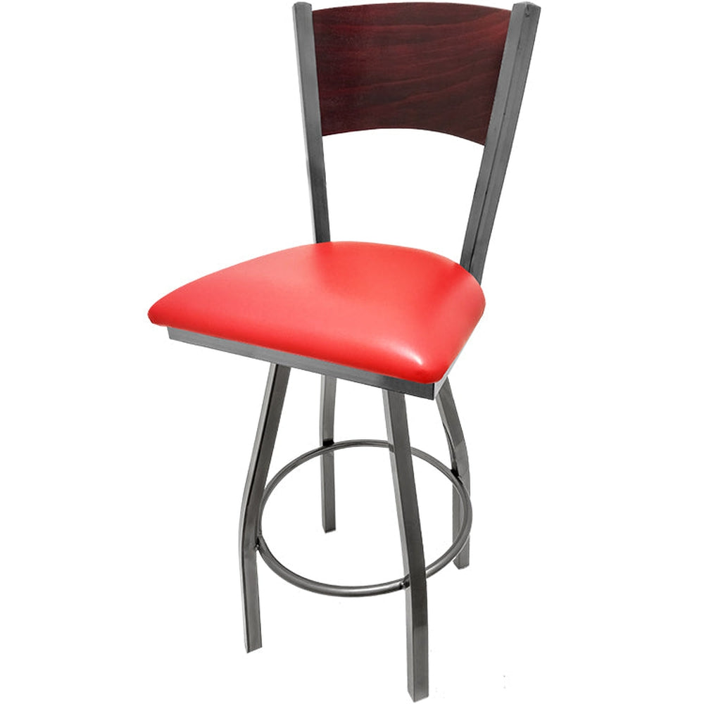 plain wood back barstool with clear coat swivel frame