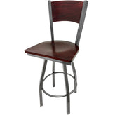 plain wood back barstool with clear coat swivel frame