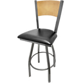 plain wood back barstool with clear coat swivel frame