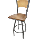 plain wood back barstool with clear coat swivel frame