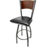 plain wood back barstool with clear coat swivel frame