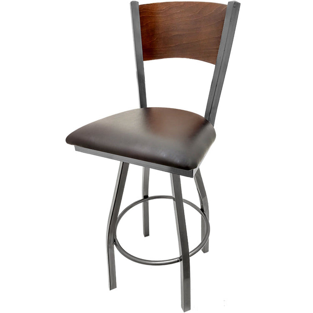 plain wood back barstool with clear coat swivel frame