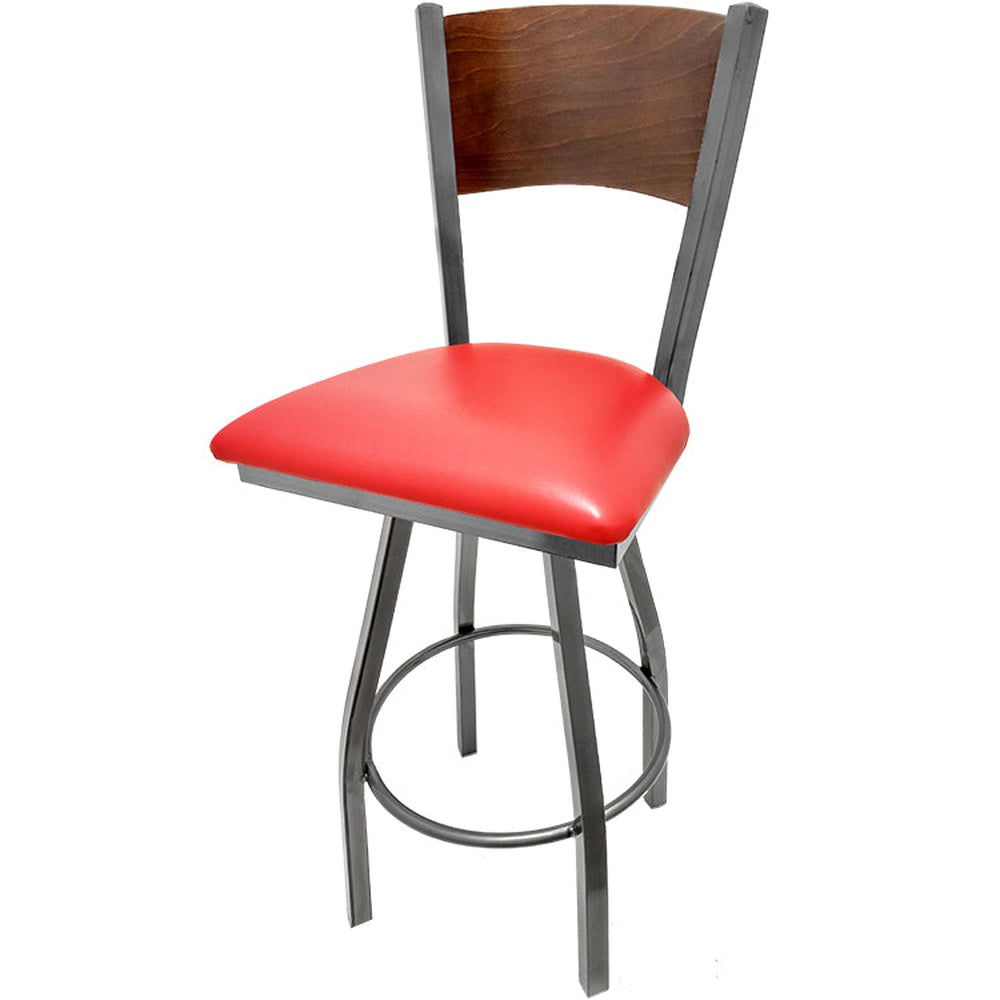 plain wood back barstool with clear coat swivel frame