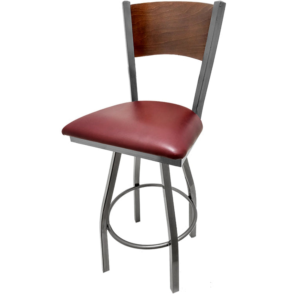 plain wood back barstool with clear coat swivel frame