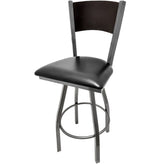 plain wood back barstool with clear coat swivel frame