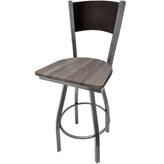 plain wood back barstool with clear coat swivel frame